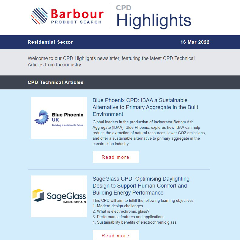 Barbour Product Search's latest CPD Technical Articles